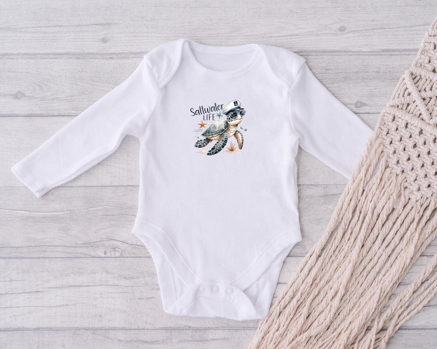 Baby Bodysuit, Saltwater Life One Piece Baby Suit, Baby Gift, Long / Short Sleeve, 0-18 Months size