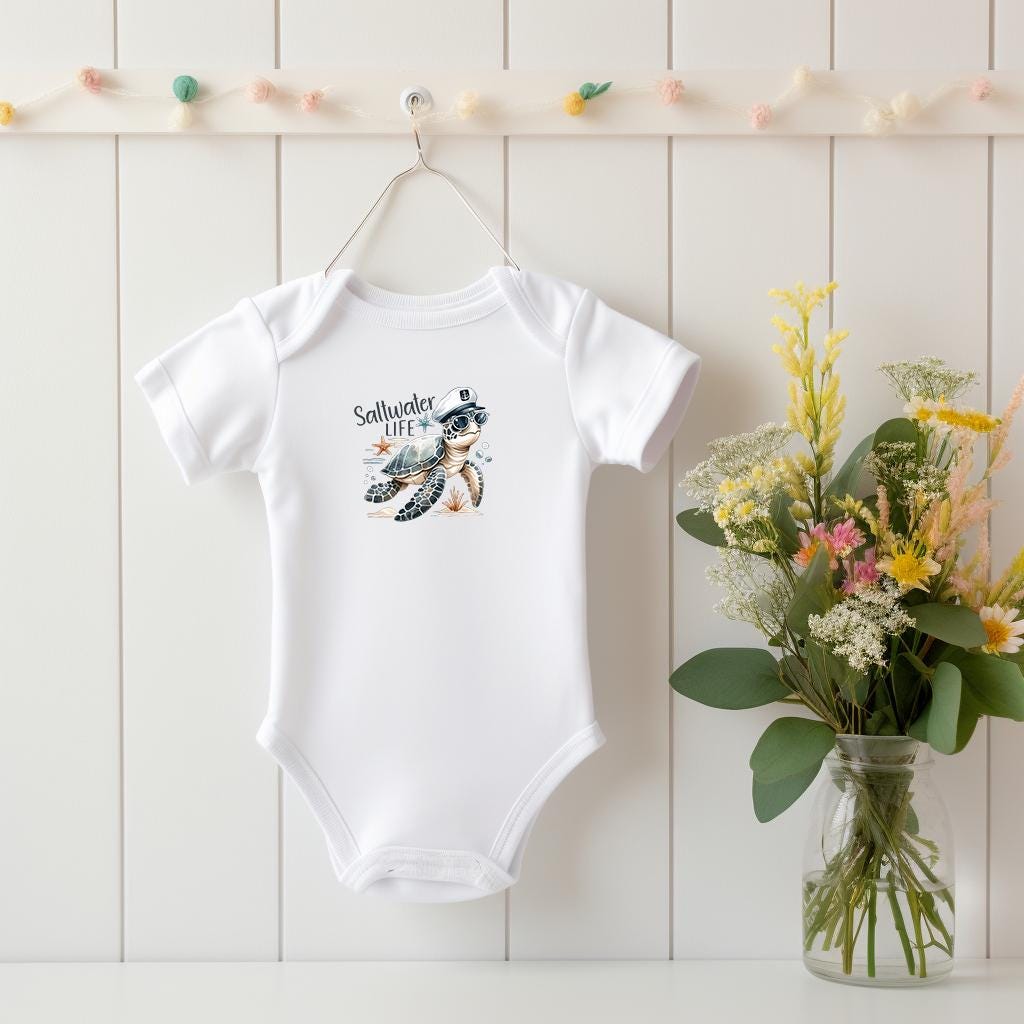 Baby Bodysuit, Saltwater Life One Piece Baby Suit, Baby Gift, Long / Short Sleeve, 0-18 Months size