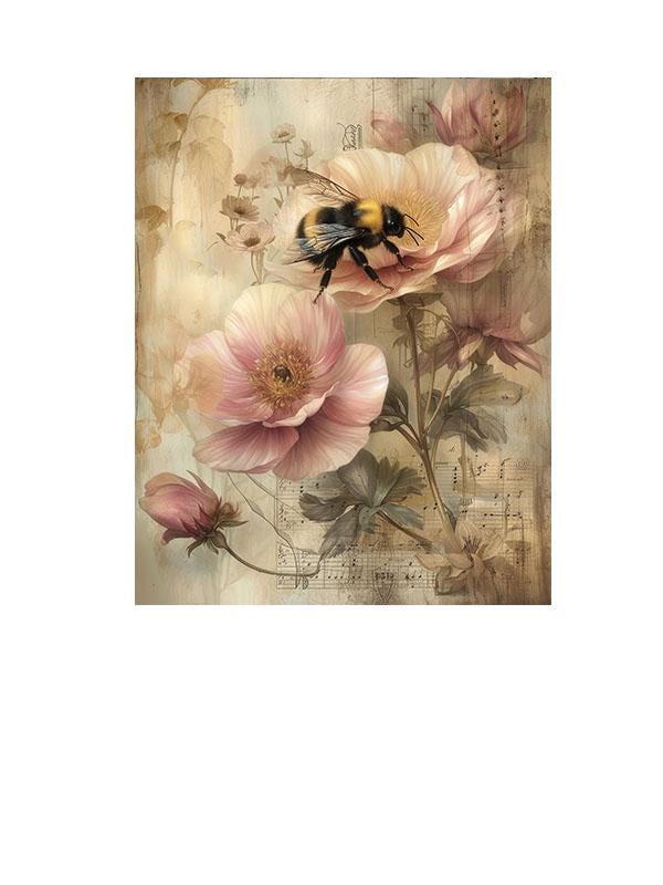 11x14 Bee and Pink Flowers Wall Art Canvas Print