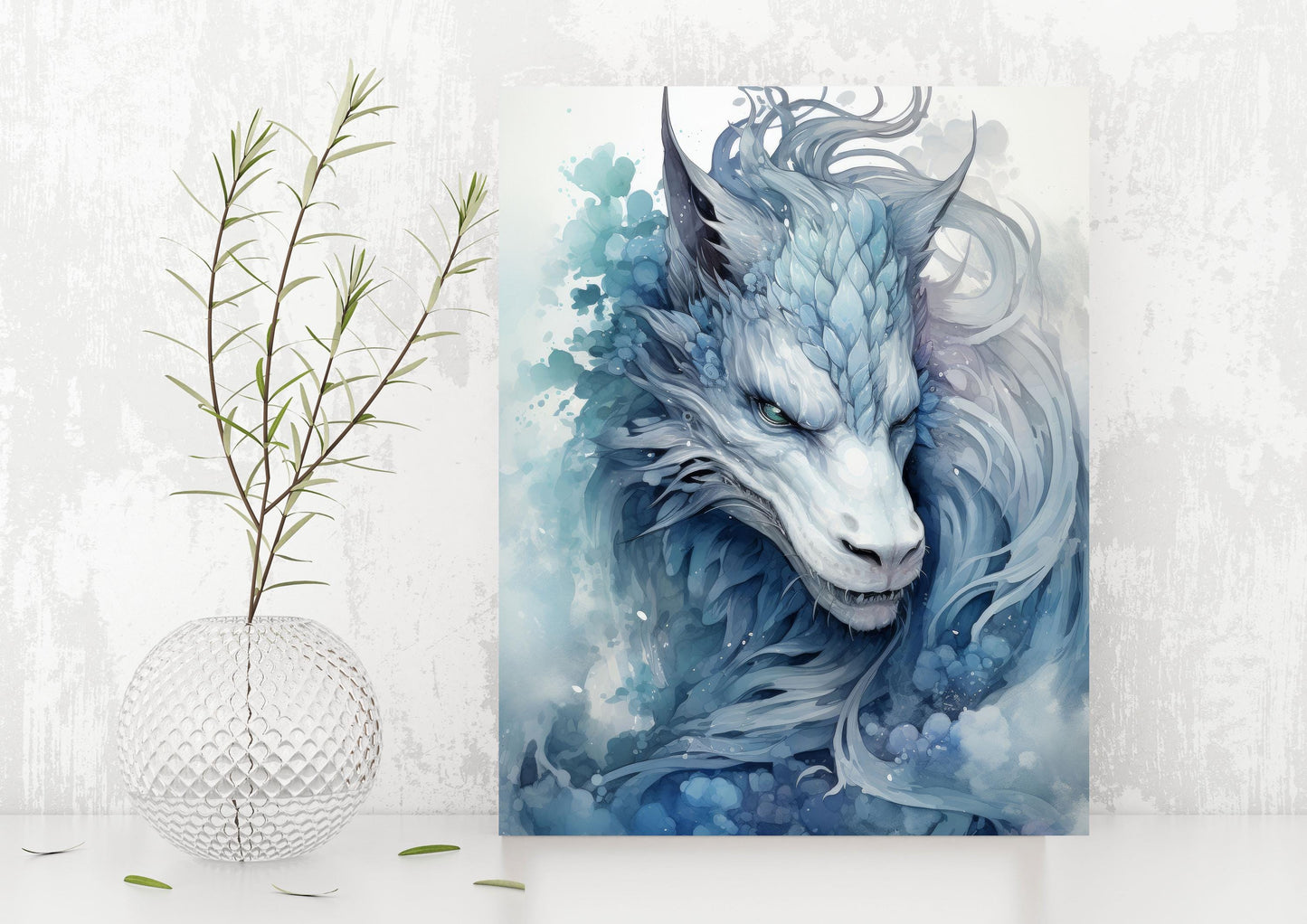 11x14 Blue Dragon Wall Art Canvas Print