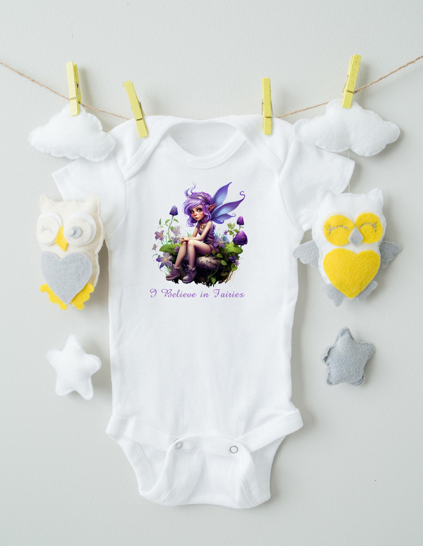 Baby Bodysuit, Mommy, I Believe in Fairies One Piece Baby Suit, Baby Gift, Long / Short Sleeve, 0-18 Months size