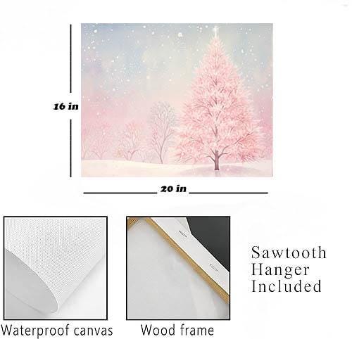 20x16 Minimalist Pink Christmas Tree Wall Art Canvas Print