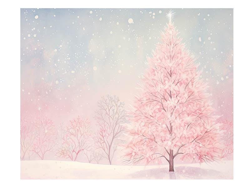 20x16 Minimalist Pink Christmas Tree Wall Art Canvas Print