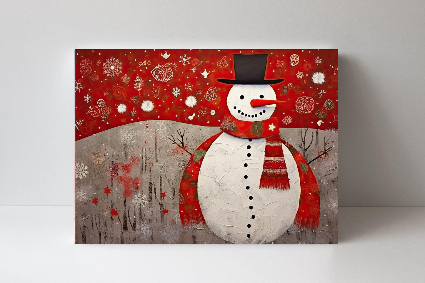 20x16 Minimalist Christmas Red Snowman Wall Art Canvas Print