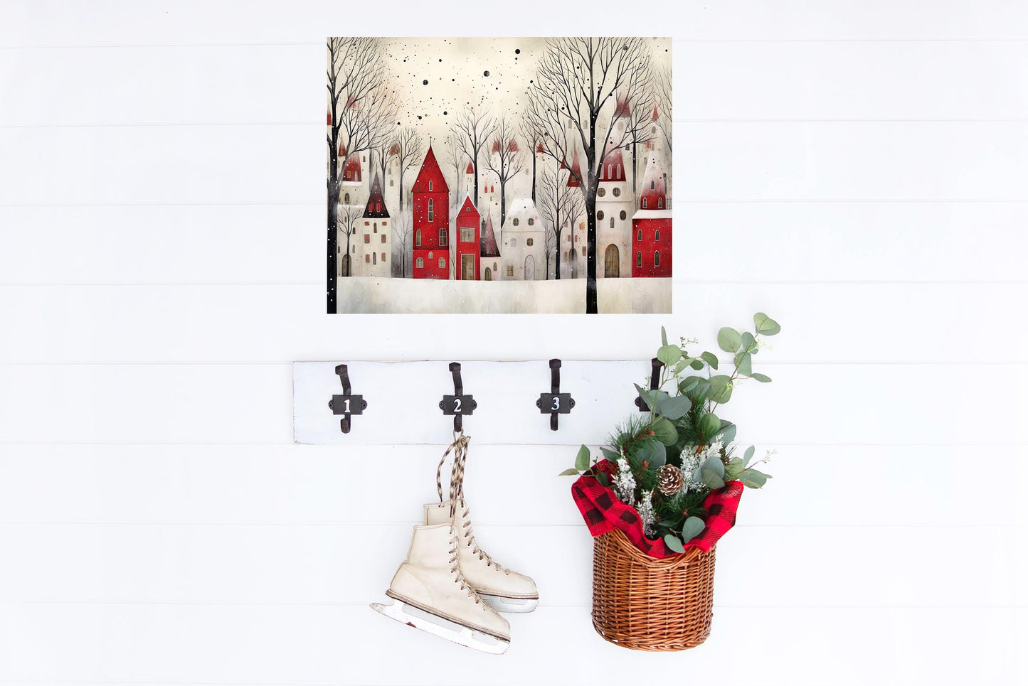 20x16 Red and White Christmas Town Wall Art Canvas Print