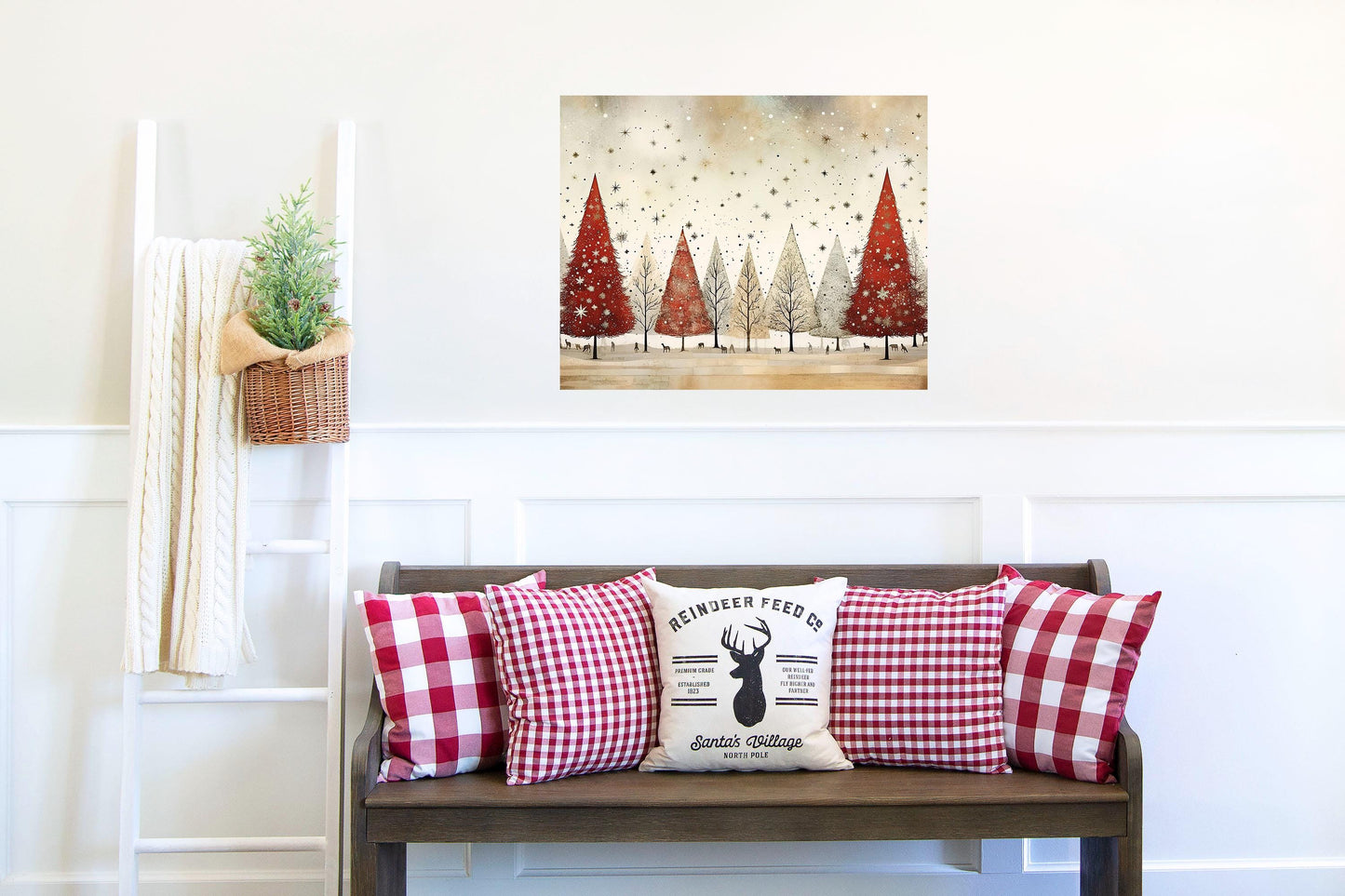 20x16 Minimalist Red and White Christmas Trees Wall Art Canvas Print