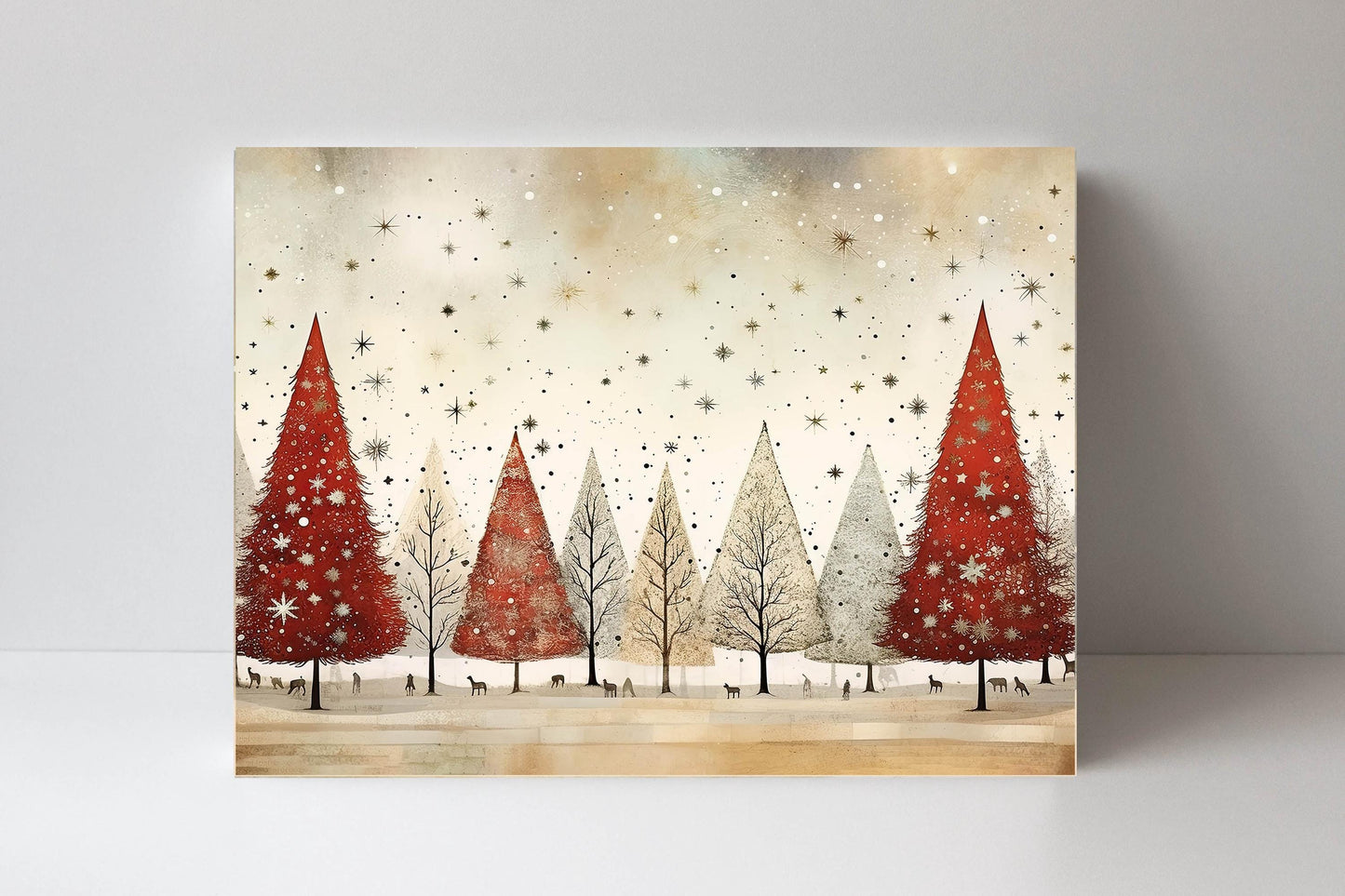 20x16 Minimalist Red and White Christmas Trees Wall Art Canvas Print