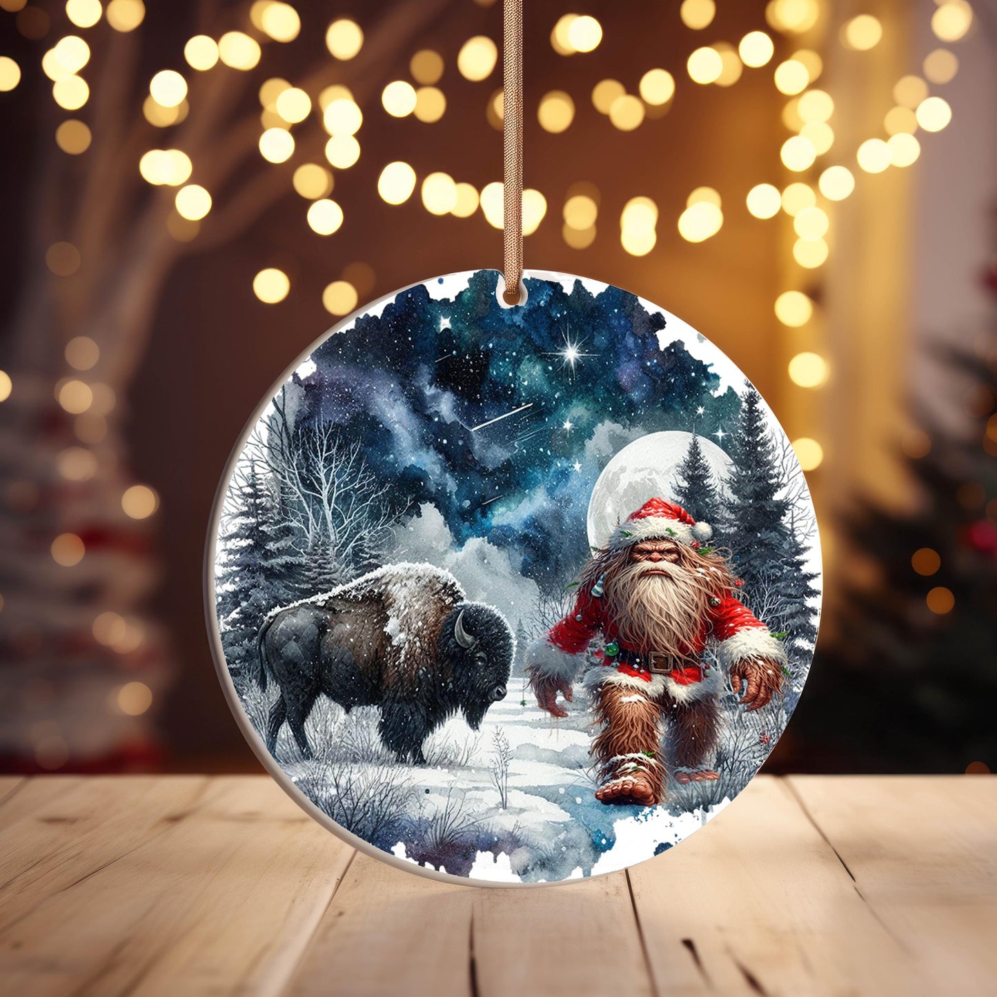 Christmas Ornament, Bigfoot and Buffalo Ceramic Christmas Ornament, Christmas Decorations