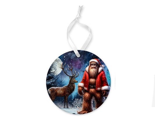 Christmas Ornament, Bigfoot Santa and Deer Ceramic Christmas Ornament, Christmas Decorations