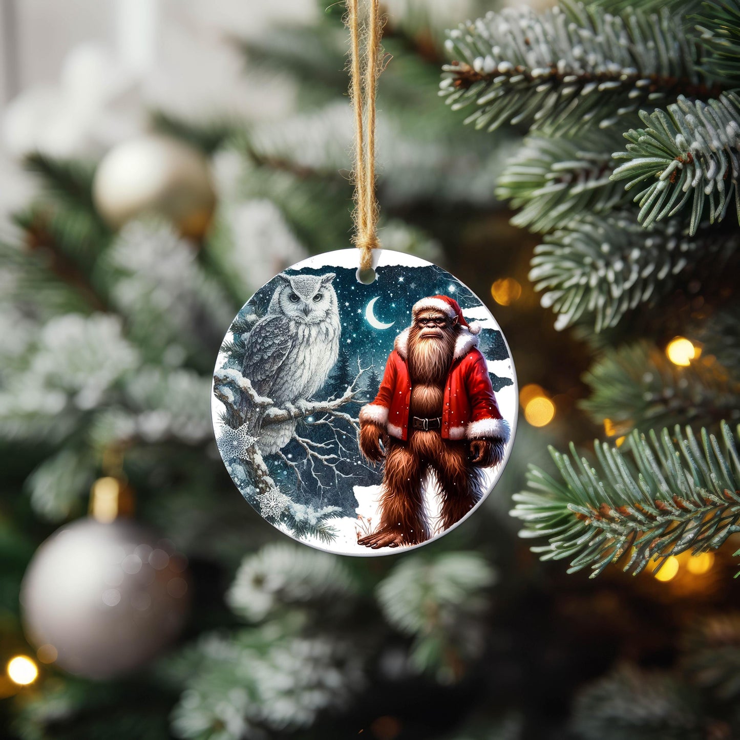 Christmas Ornament, Bigfoot Christmas and Bear Ceramic Christmas Ornament, Christmas Decorations