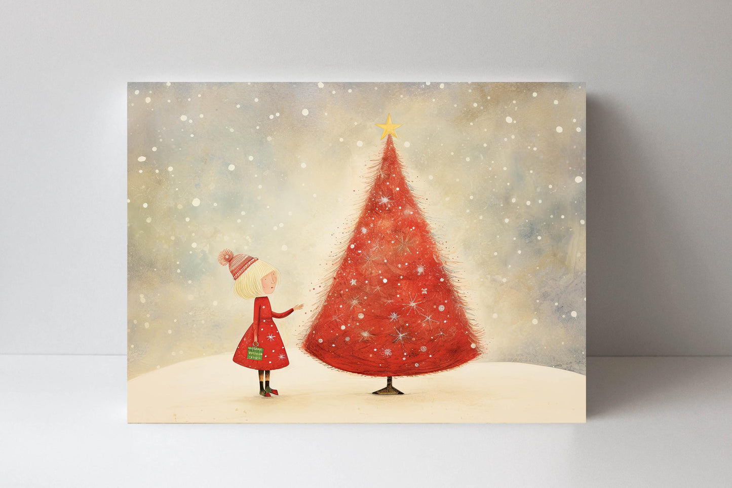 20x16 Minimalist Red Christmas Tree Wall Art Canvas Print