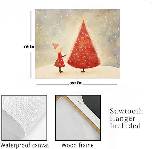 20x16 Minimalist Red Christmas Tree Wall Art Canvas Print