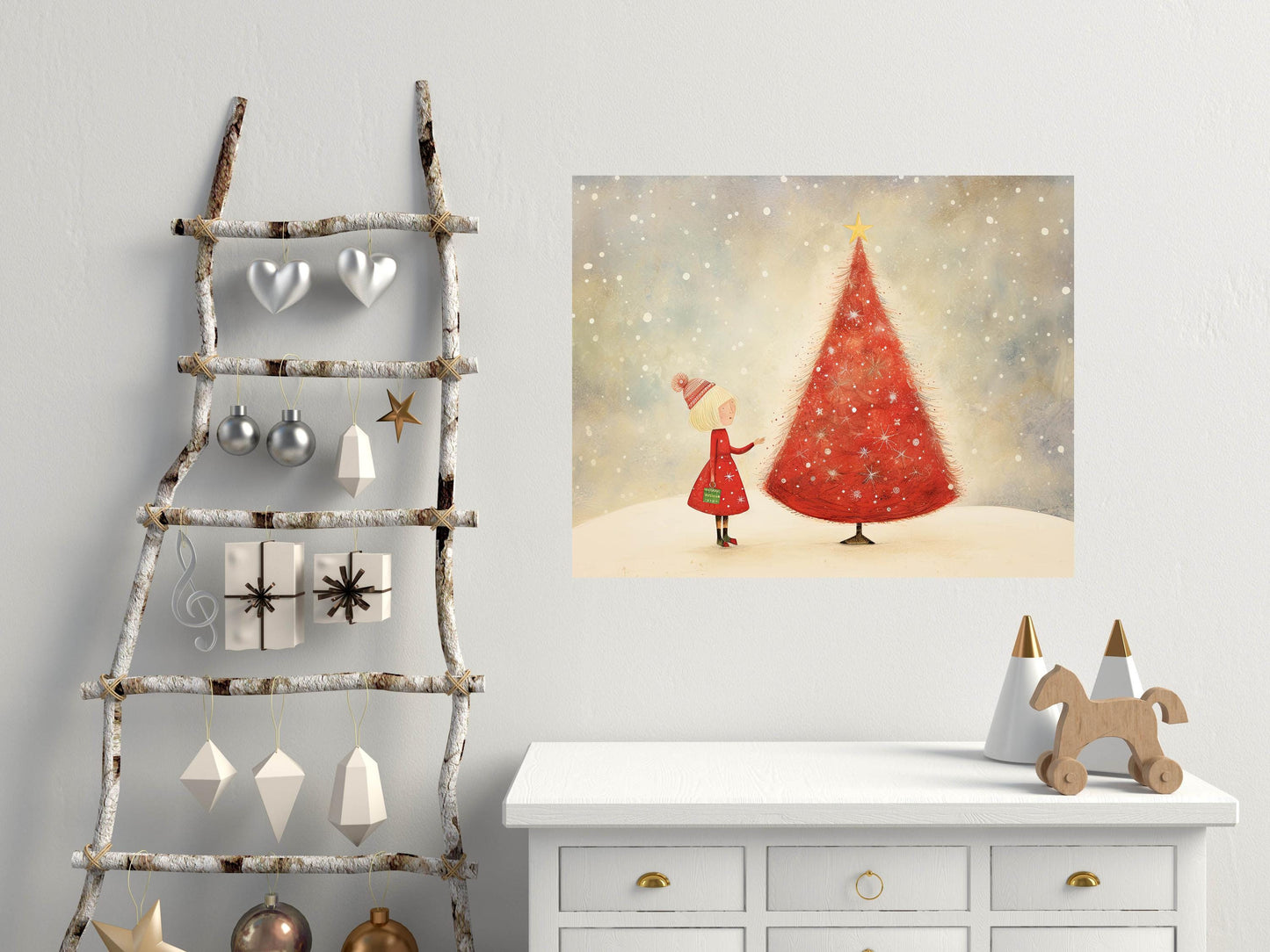 20x16 Minimalist Red Christmas Tree Wall Art Canvas Print