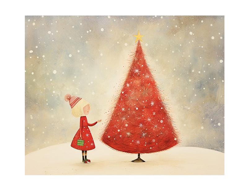 20x16 Minimalist Red Christmas Tree Wall Art Canvas Print