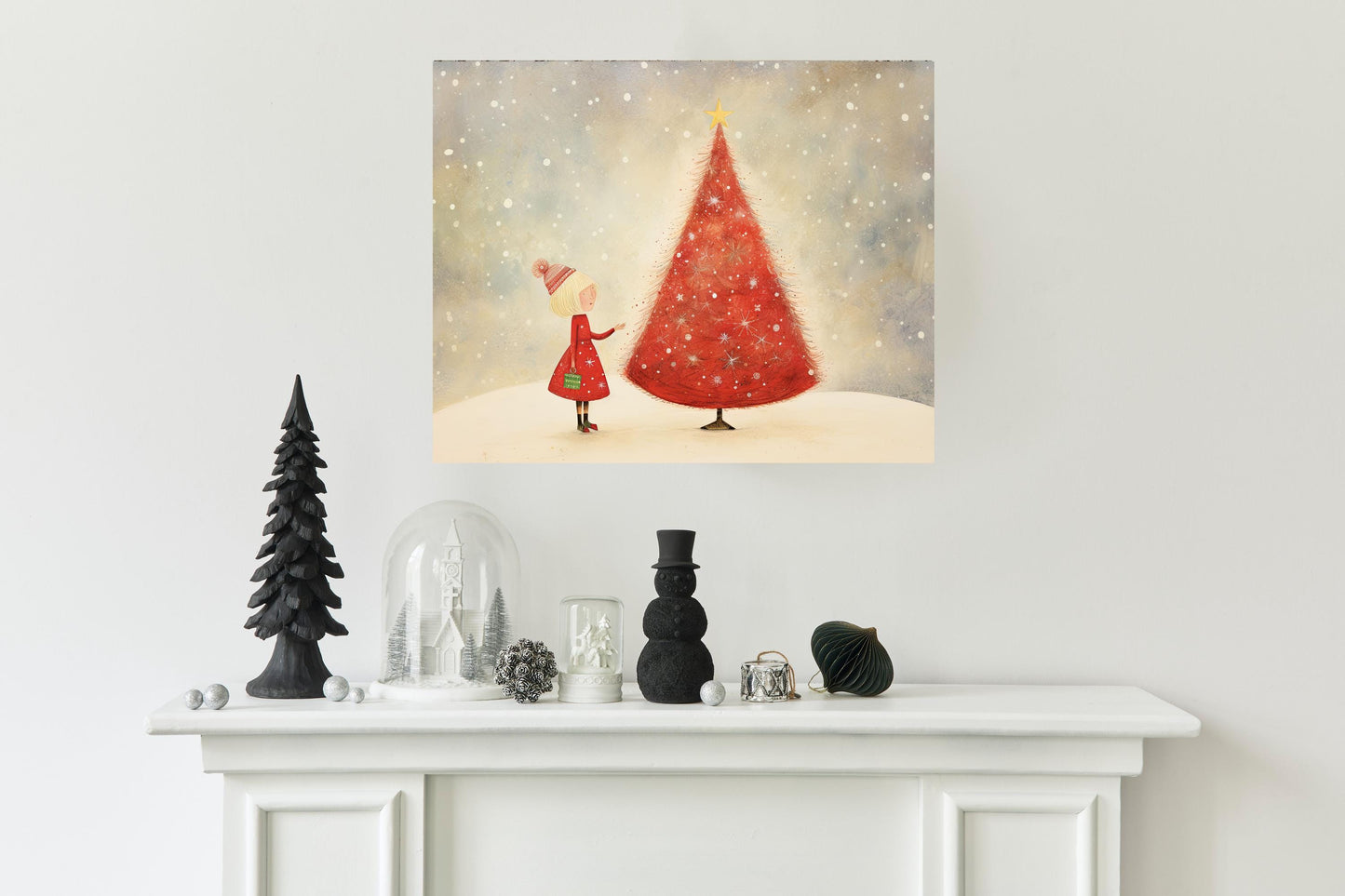 20x16 Minimalist Red Christmas Tree Wall Art Canvas Print