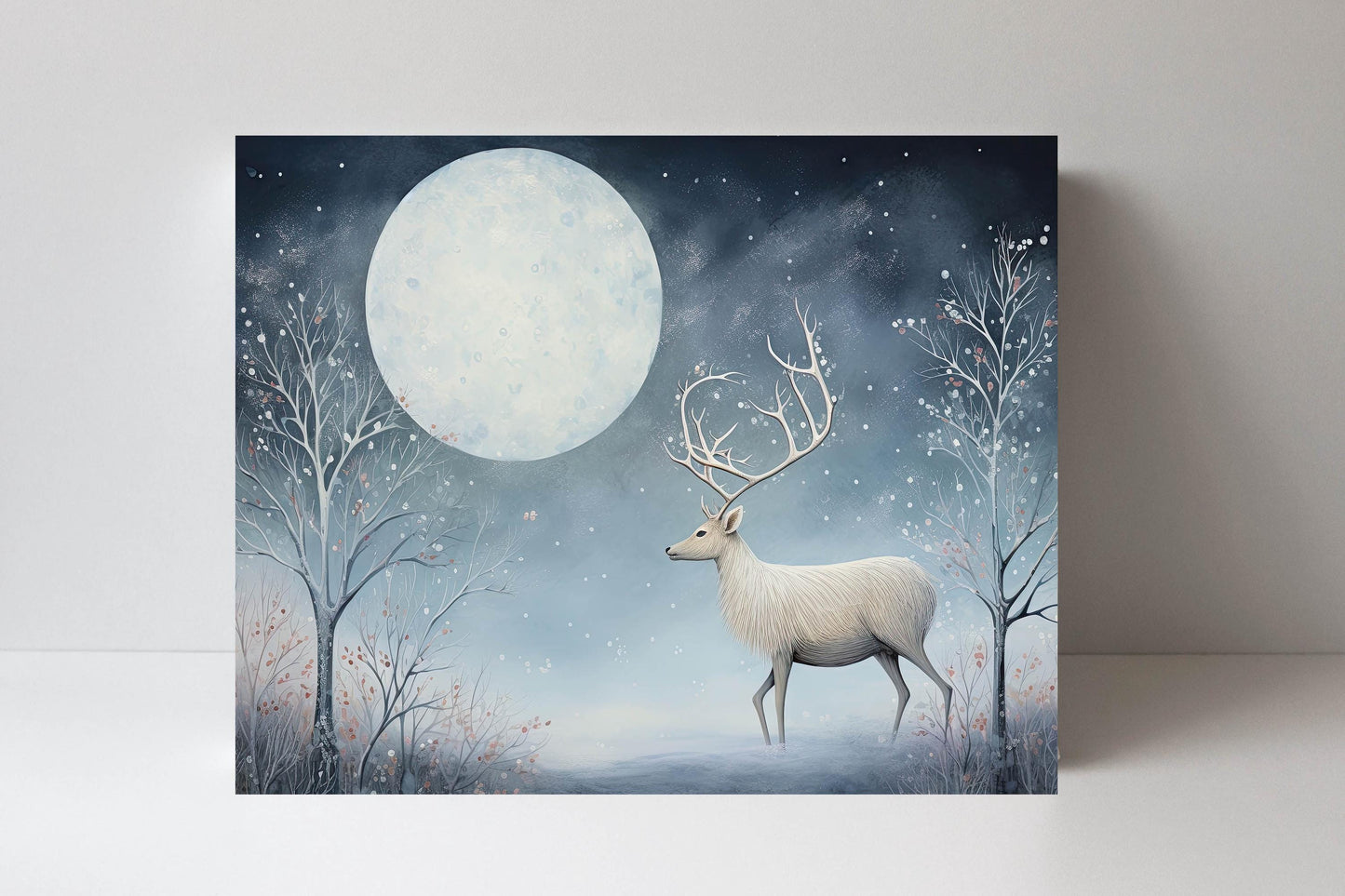 20x16 Christmas White Winter Deer Wall Art Canvas Print