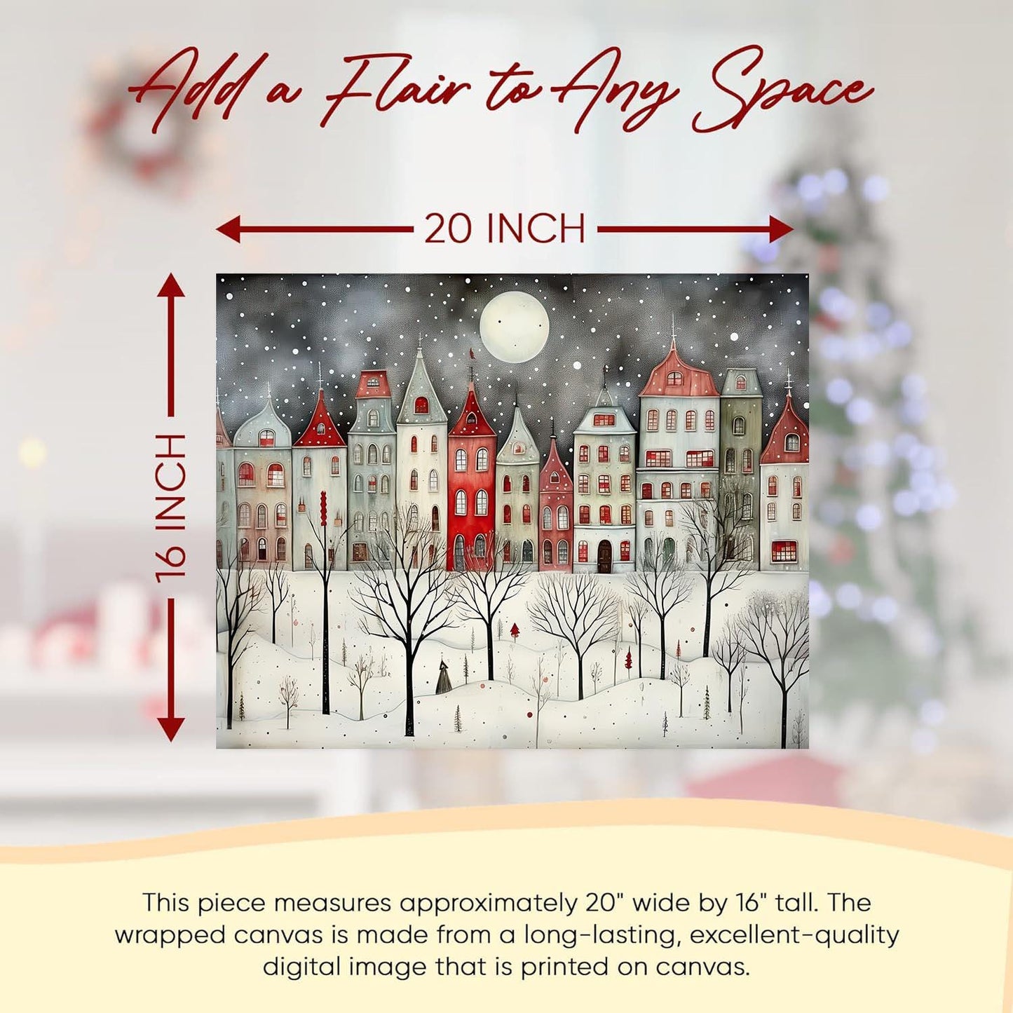 20x16 Minimalist Christmas Village Wall Art Canvas Print