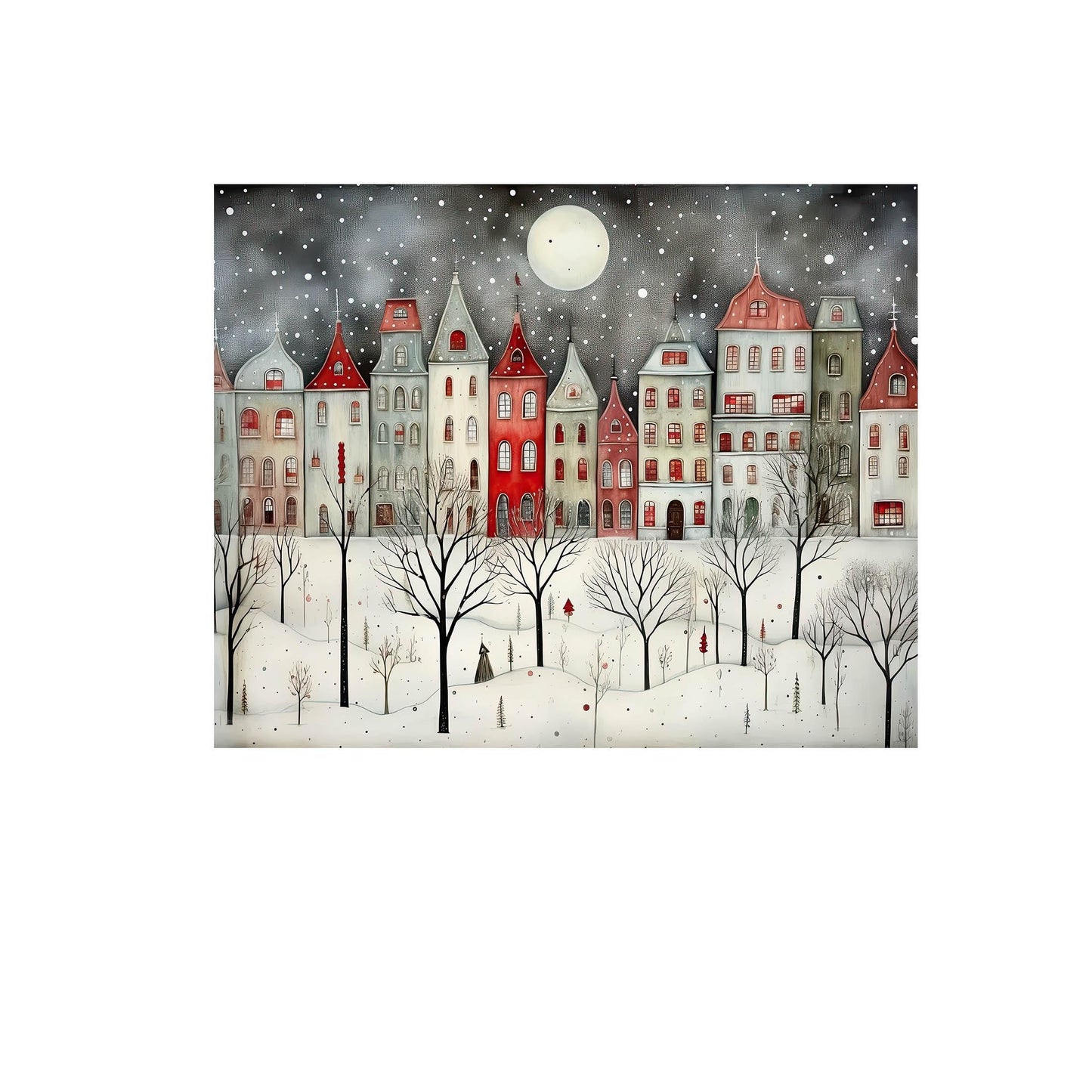 20x16 Minimalist Christmas Village Wall Art Canvas Print