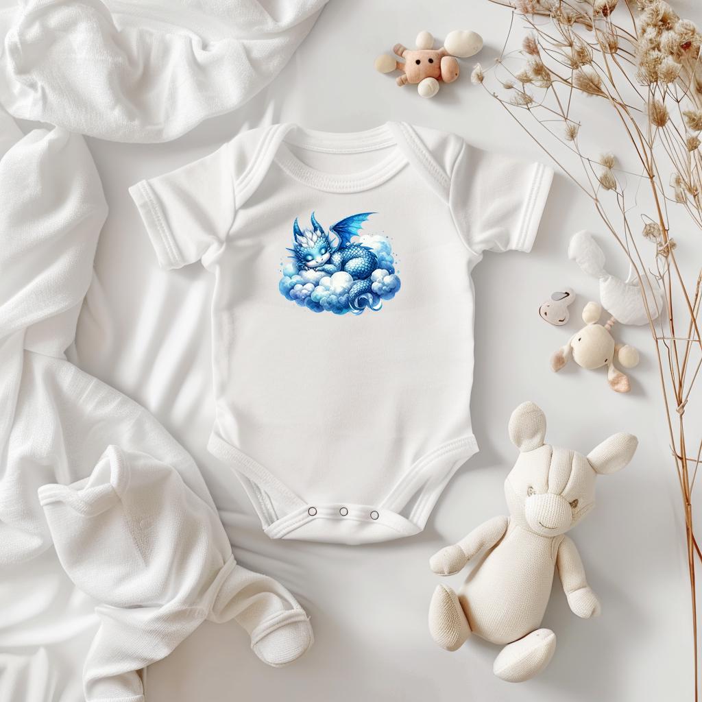 Baby Bodysuit, Sleeping Blue Dragon One Piece Baby Suit, Baby Gift, Long / Short Sleeve, 0-18 Months size