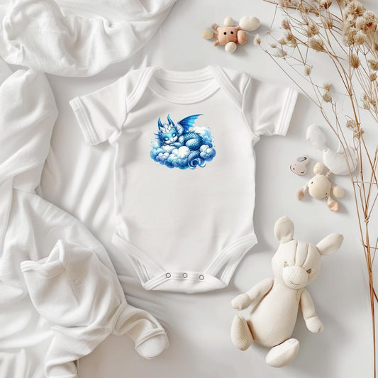 Baby Bodysuit, Sleeping Blue Dragon One Piece Baby Suit, Baby Gift, Long / Short Sleeve, 0-18 Months size