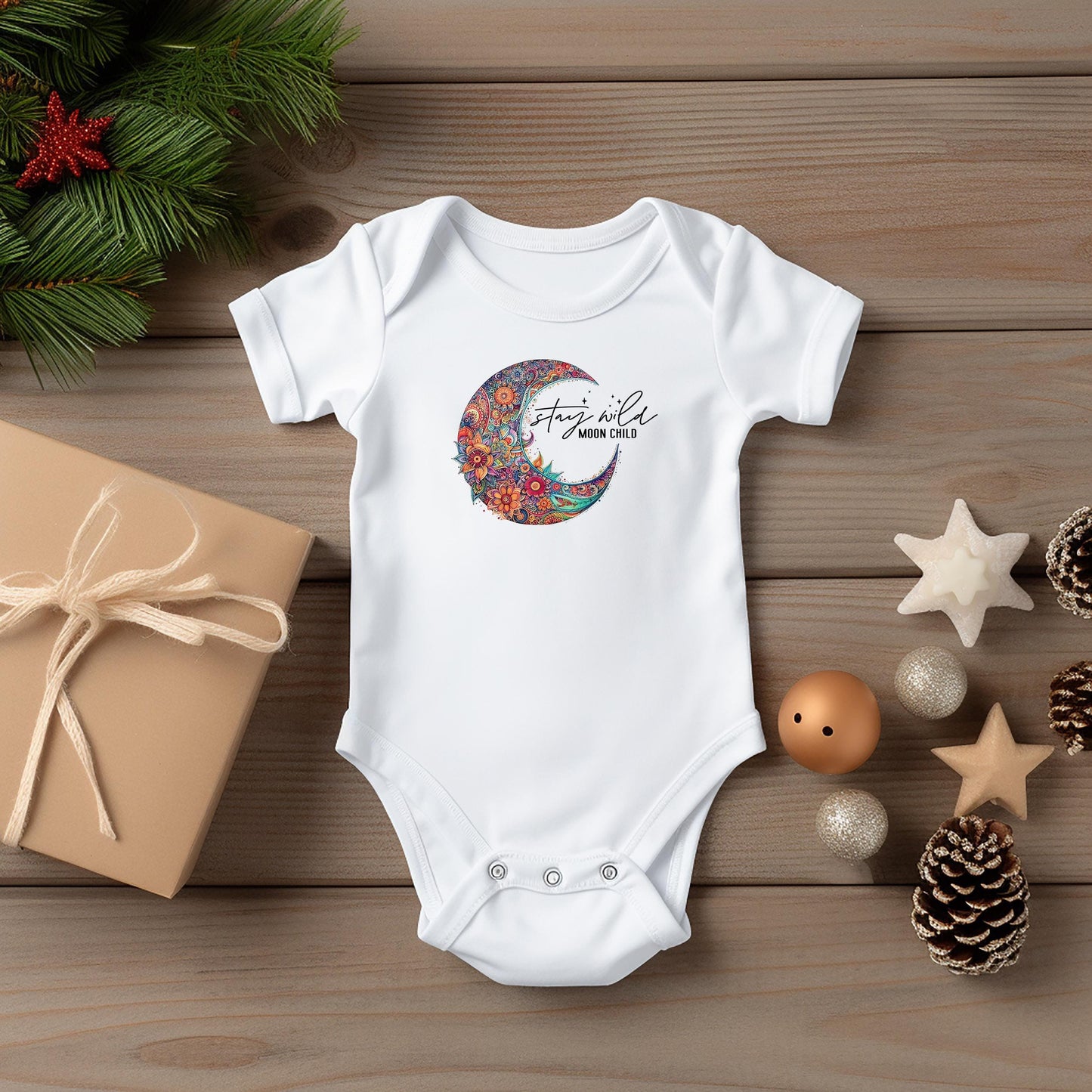 Baby Bodysuit, Stay Wild Moon Child One Piece Baby Suit, Baby Gift, Black or White, 0-18 Months size