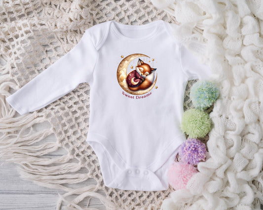 Baby Bodysuit, Sweet Dreams Fox One Piece Baby Suit, Baby Gift, Long / Short Sleeve, 0-18 Months size