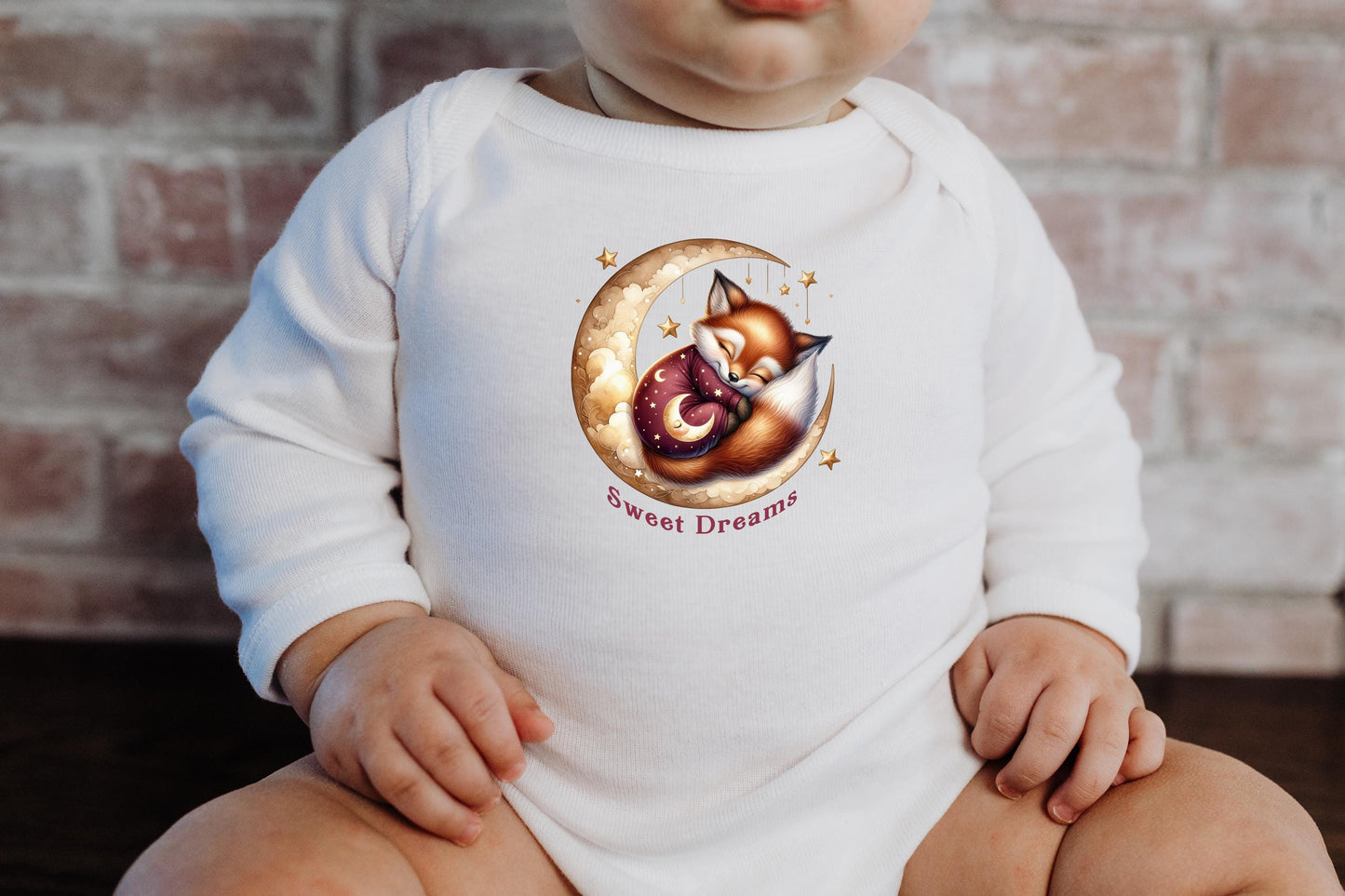 Baby Bodysuit, Sweet Dreams Fox One Piece Baby Suit, Baby Gift, Long / Short Sleeve, 0-18 Months size