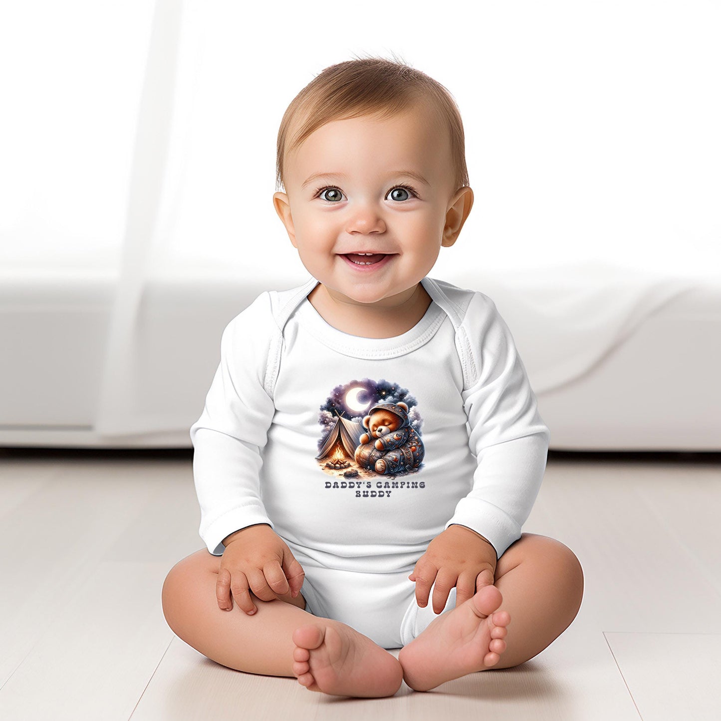 Baby Bodysuit, Daddy's Camping Buddy One Piece Baby Suit, Baby Gift, Long / Short Sleeve, 0-18 Months size