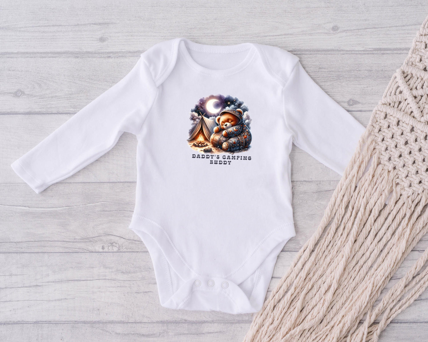 Baby Bodysuit, Daddy's Camping Buddy One Piece Baby Suit, Baby Gift, Long / Short Sleeve, 0-18 Months size