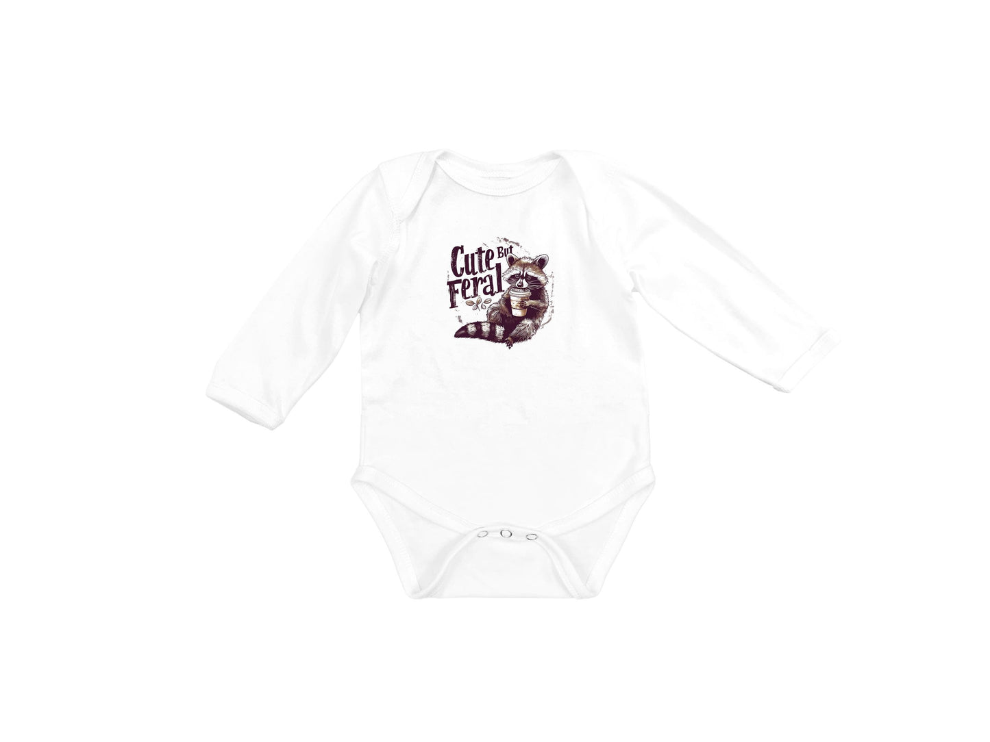 Baby Bodysuit, Cute but Feral Raccoon One Piece Baby Suit, Baby Gift, Long / Short Sleeve, 0-18 Months size