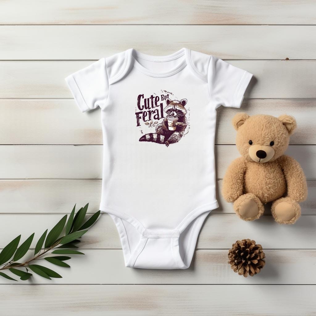 Baby Bodysuit, Cute but Feral Raccoon One Piece Baby Suit, Baby Gift, Long / Short Sleeve, 0-18 Months size