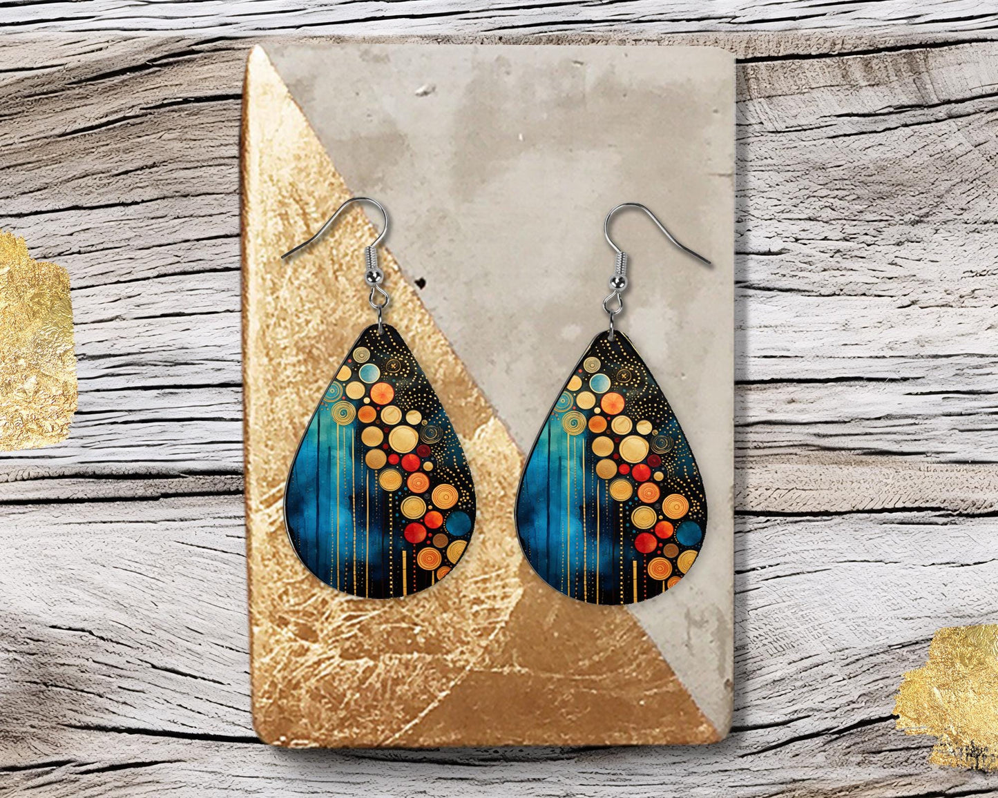 Jeweled Path Teardrop Wood Dangle Earrings Hypoallergenic Jewelry