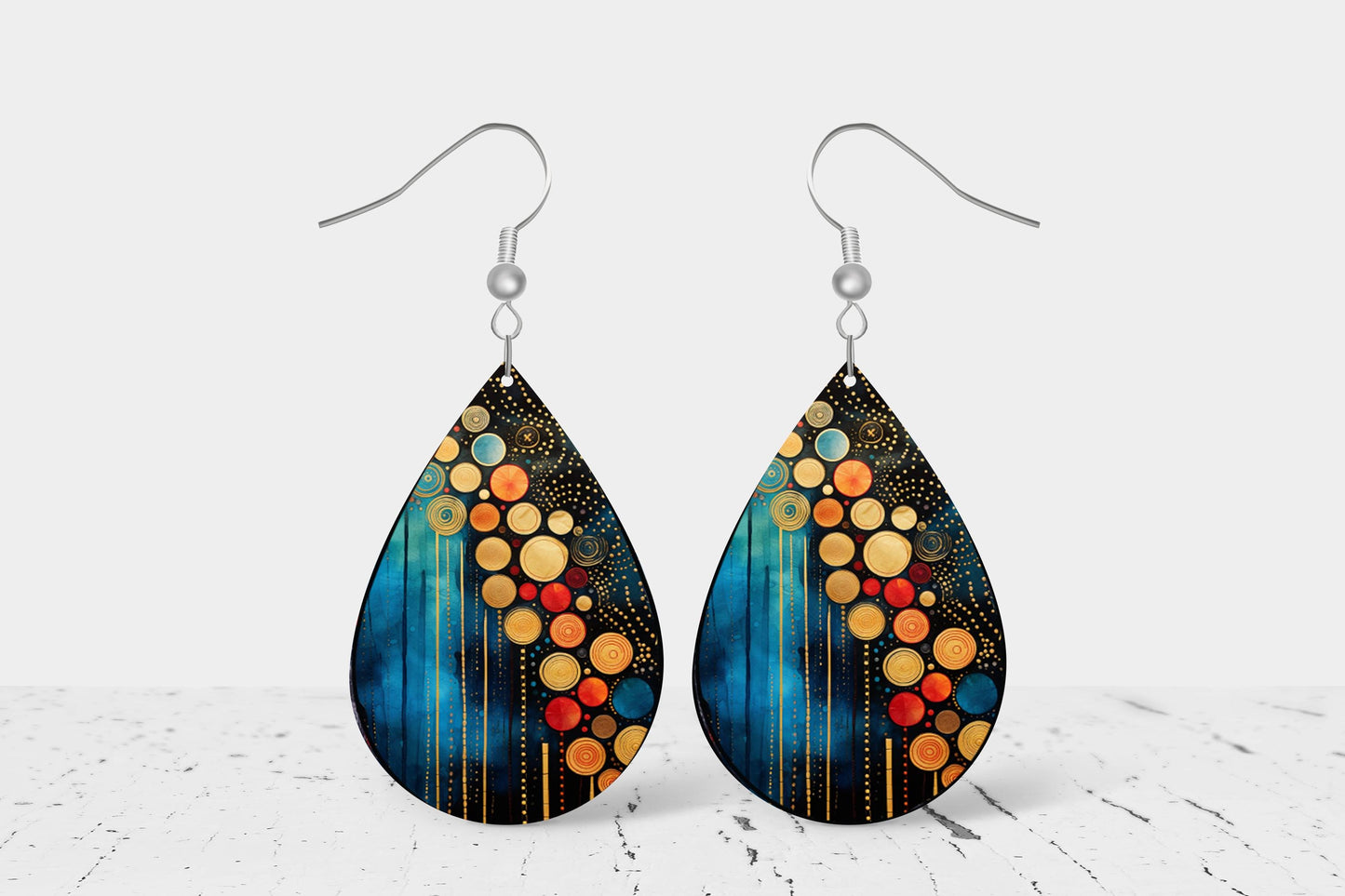 Jeweled Path Teardrop Wood Dangle Earrings Hypoallergenic Jewelry