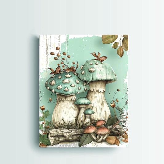 11x14 Blue Mushrooms Wall Art Canvas Print