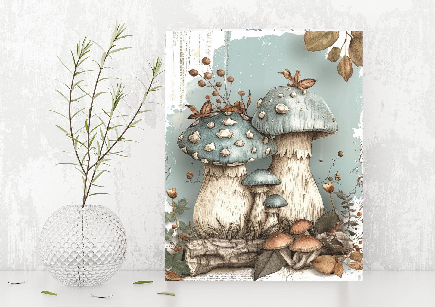 11x14 Blue Mushrooms Wall Art Canvas Print