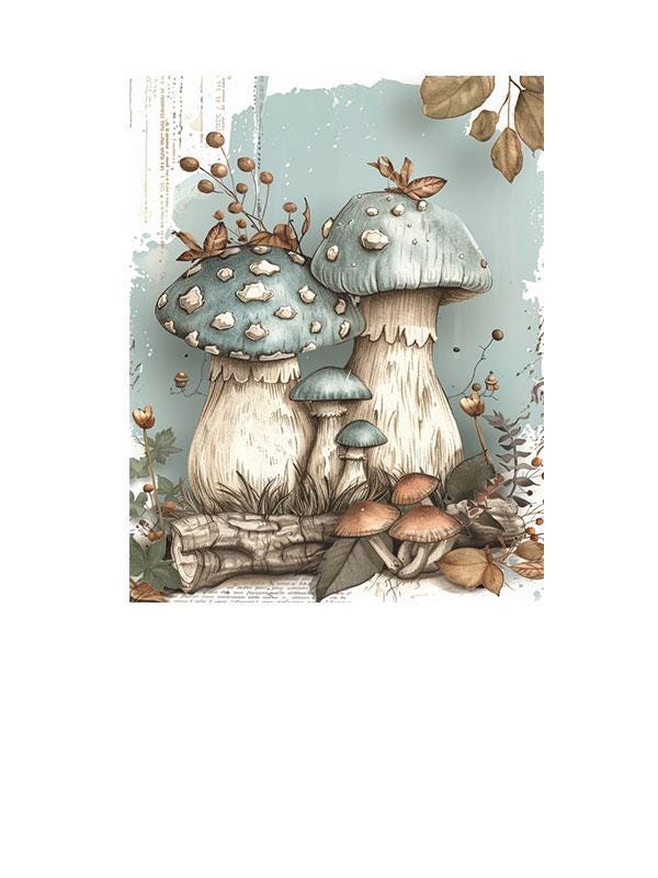 11x14 Blue Mushrooms Wall Art Canvas Print