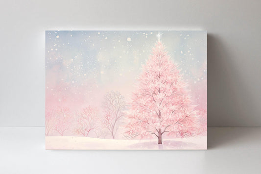 20x16 Minimalist Pink Christmas Tree Wall Art Canvas Print