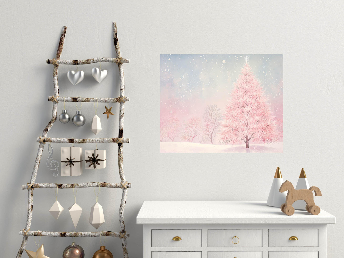 20x16 Minimalist Pink Christmas Tree Wall Art Canvas Print