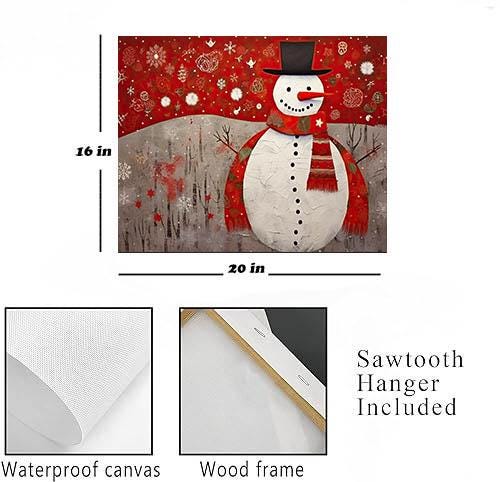 20x16 Minimalist Christmas Red Snowman Wall Art Canvas Print