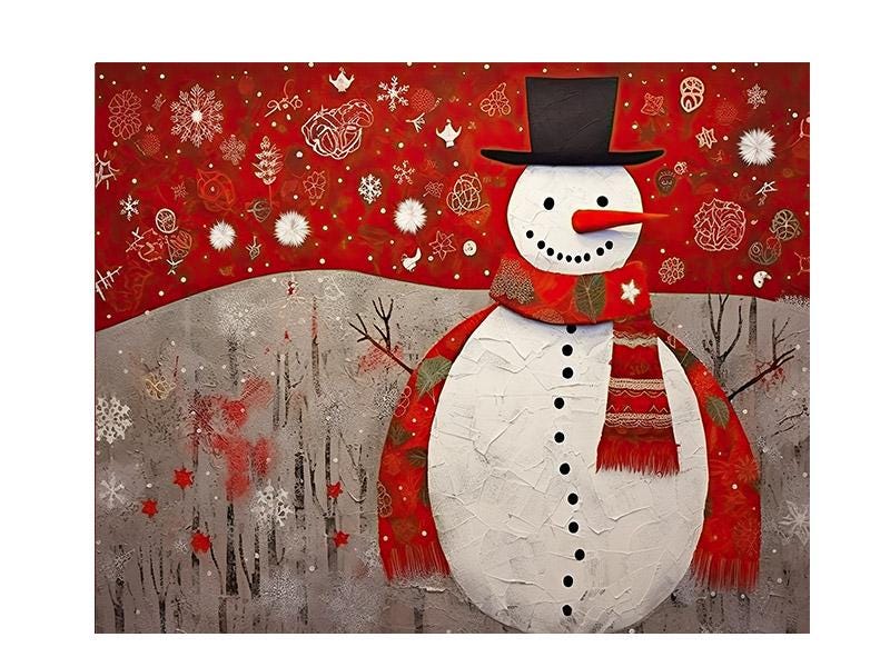 20x16 Minimalist Christmas Red Snowman Wall Art Canvas Print