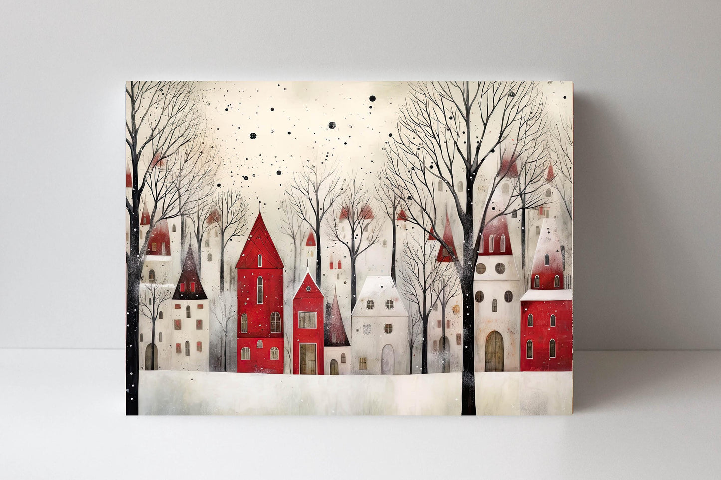 20x16 Red and White Christmas Town Wall Art Canvas Print