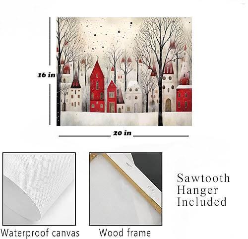 20x16 Red and White Christmas Town Wall Art Canvas Print