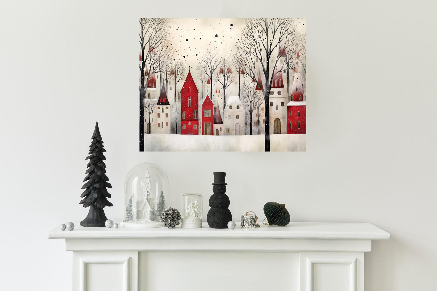 20x16 Red and White Christmas Town Wall Art Canvas Print