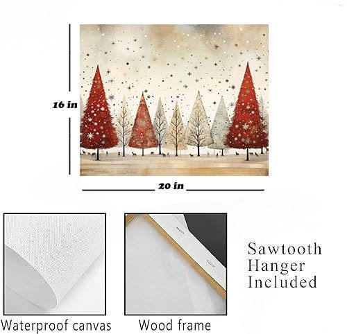 20x16 Minimalist Red and White Christmas Trees Wall Art Canvas Print