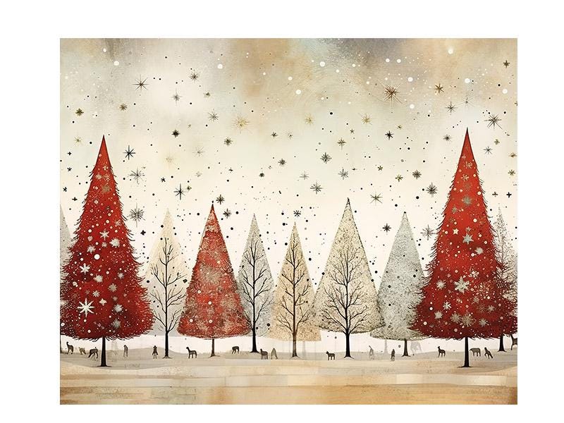 20x16 Minimalist Red and White Christmas Trees Wall Art Canvas Print