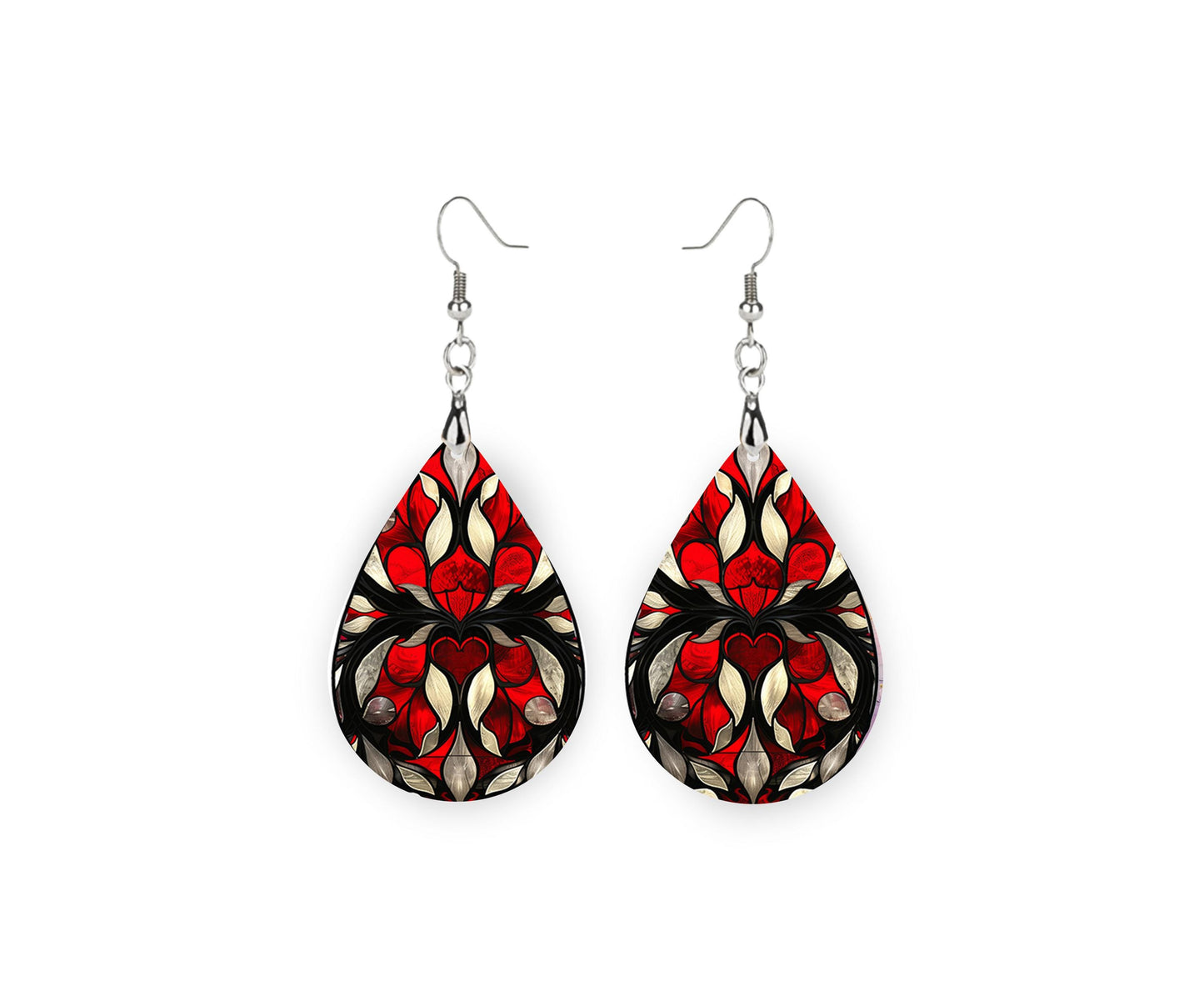 Carmen Red Teardrop Wood Dangle Earrings Hypoallergenic Jewelry