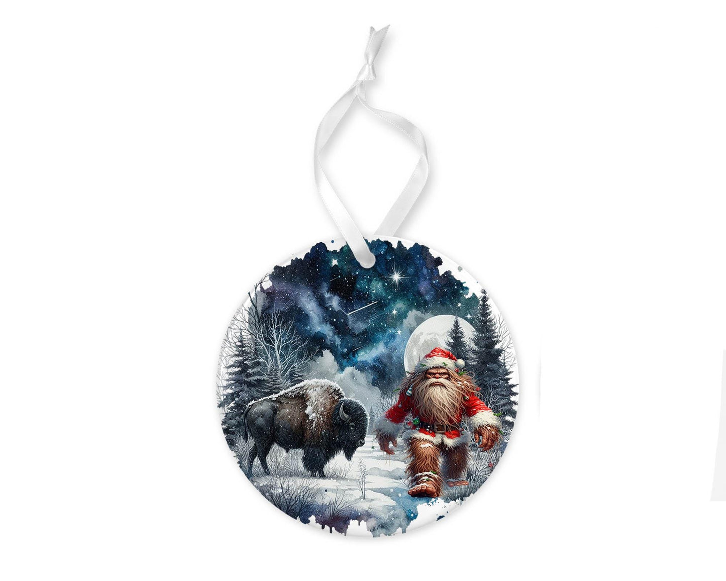 Christmas Ornament, Bigfoot and Buffalo Ceramic Christmas Ornament, Christmas Decorations