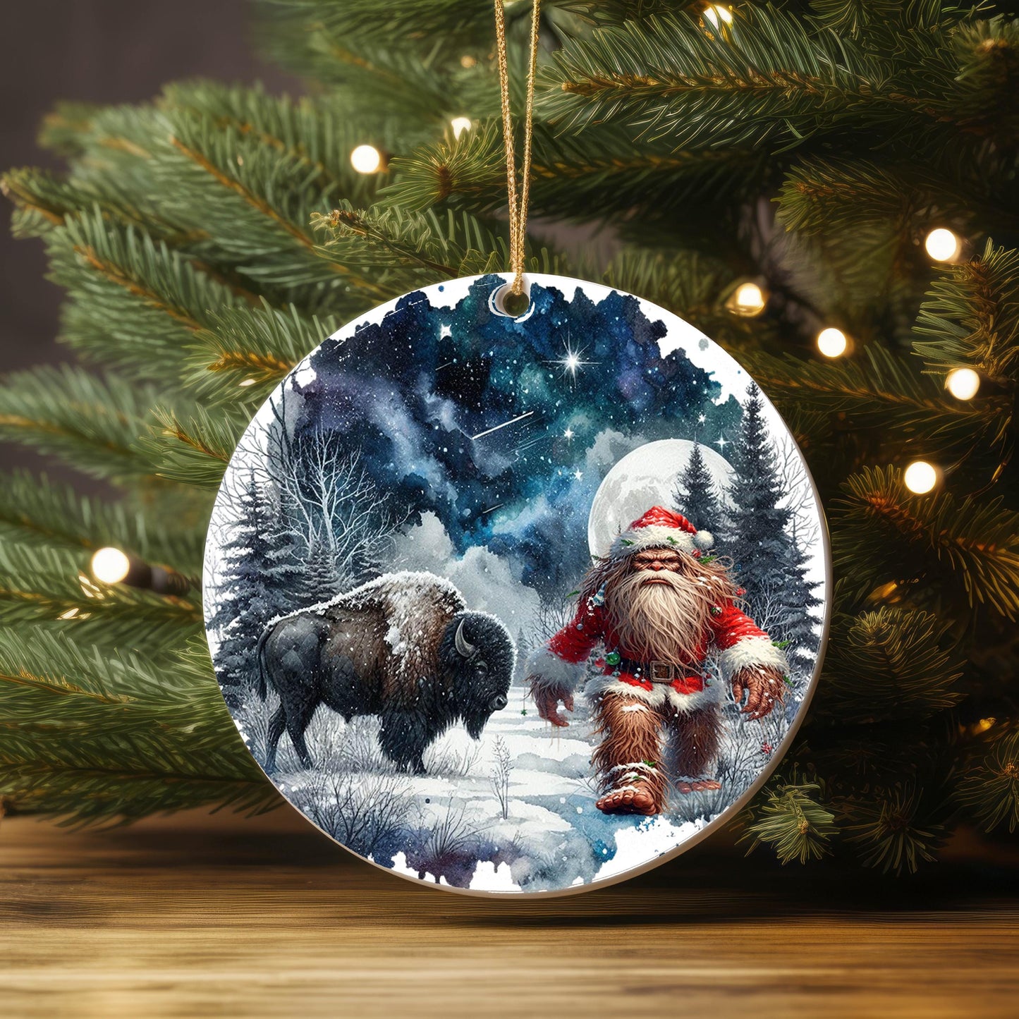 Christmas Ornament, Bigfoot and Buffalo Ceramic Christmas Ornament, Christmas Decorations