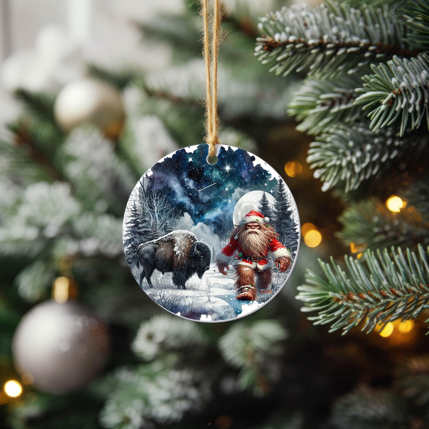 Christmas Ornament, Bigfoot and Buffalo Ceramic Christmas Ornament, Christmas Decorations