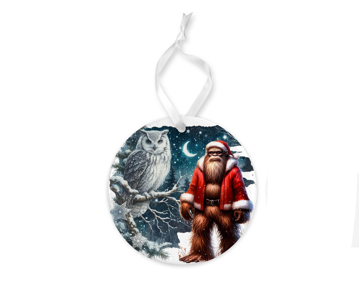 Christmas Ornament, Bigfoot Christmas and Bear Ceramic Christmas Ornament, Christmas Decorations